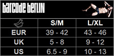tableau des tailles chaussettes Barcode Berlin