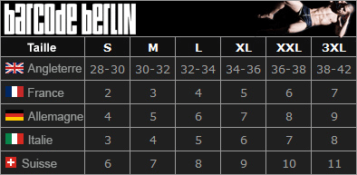 tableau des tailles de sous-vtements Barcode Berlin